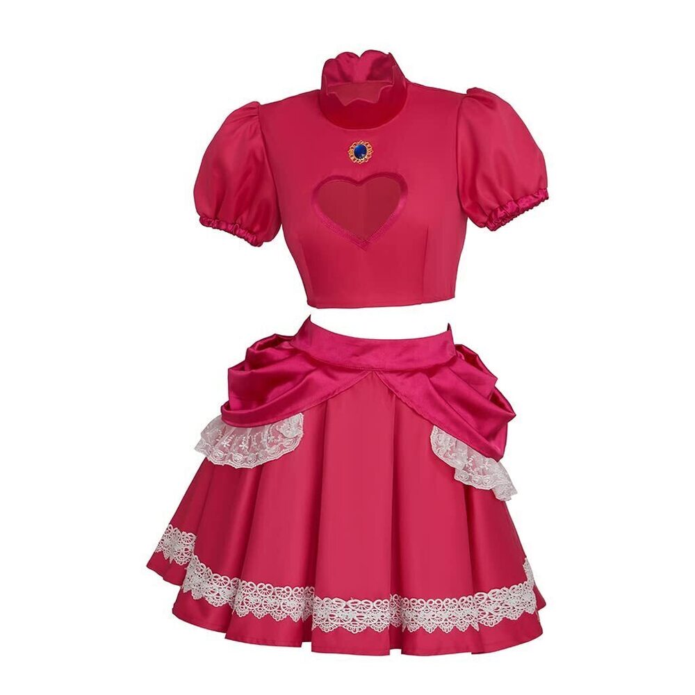 7498 Super Brothers Princess Peach Costume Halloween Party Dress Sexy Pink